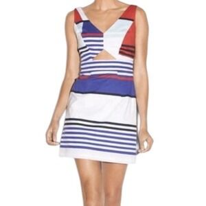 Milly Women's Red/Navy Multicolor Marina Stripe Cut-Out Mini Dress Size‎ 10